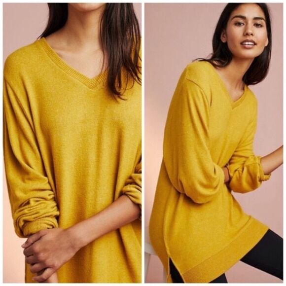 ✨ Anthro Saturday Sunday Mustard Vneck Sweater✨ - Picture 1 of 4